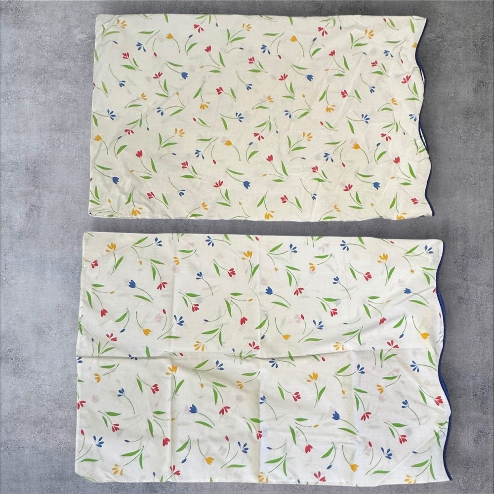 Vintage Wamsutta Sheet Set Double White Floral Scalloped Trim Tulip Cotton Blend - Picture 9 of 12